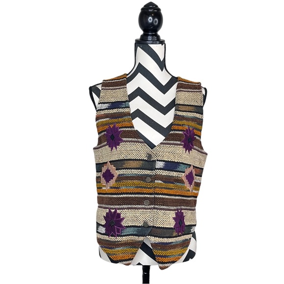 Vintage Jackets & Blazers - Vintage Jane Ashley Sz S Aztec Western Rodeo Boho Woven Tapestry Vest